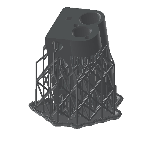 The same part tilted, on a raft, with a lattice of supports