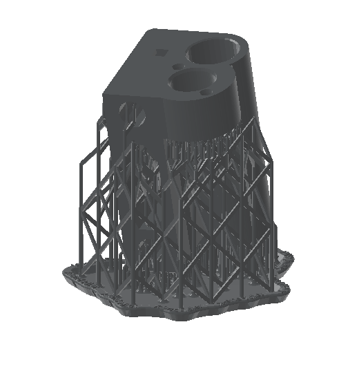 The bracket oriented, supported and rafted for the Form 4, rendered by PreForm